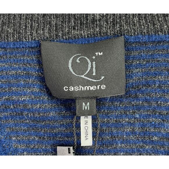 1-34 QI CASHMERE Men's Sweater V-Neck Blue 100% Cashmere Medium - Picture 5 of 11